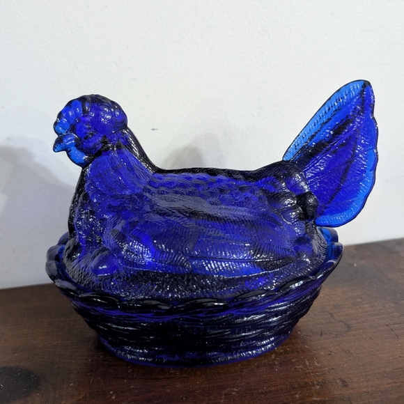 Vintage Other - Vintage LG Wright Cobalt Blue Glass Hen on Nest - Split Tail HON MCM Farmhouse